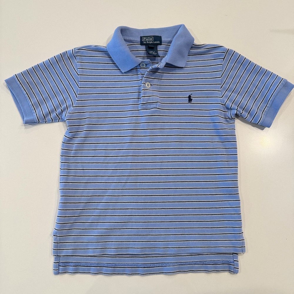 Vintage Ralph Lauren Kids Light Blue‎ Striped Polo Size 5
